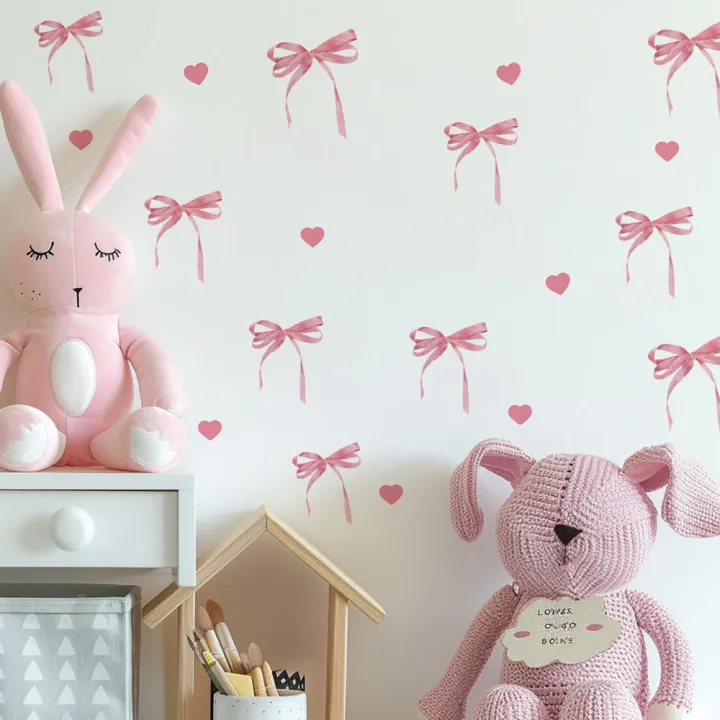 Cute%20Bow%20Fridge%20Stickers%20Boho%20Pink%20Wall%20Decorative%20Stickers%20Love%20Heart%20Bow%20Pvc%20for%20Dorm%20Room%20Bedroom%20Kids%20Girls%20Room%20-%20Image%202