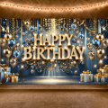 Blue Party Background Balloon Stand Party Banner Glitter Background for Birthday Party Photo Backdrop. 