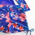 Muses Mall Long-sleeved Swimsuit Floral Print Women's Swimsuit Set with Round Neck Zipper Closure Quick Dry Conservative Beachwear for Surfing 2 Pcs/set Women Split Swimsuit. 