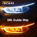 2x Ultrafine DRL 30 45 60cm Daytime Running Light Flexible Soft Tube Guide Red White Turn Signal Yellow Waterproof Car LED Strip-Ice Blue to Yellow-60cm(23.62inch). 