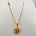 Gold Plated Guaranteed 01MM New Trend Stylish Box Chain 18 Inch Short Beautiful Design With New Sun Theme Fixed Stone Pendant. 