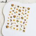 Monja 3D Nail Art Stickers Embossed Yellow Flowers Bee Nail Decals Relief Self-adhesive Nail Sliders Engrave DIY Nail Art Decoration. 