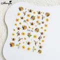 Monja 3D Nail Art Stickers Embossed Yellow Flowers Bee Nail Decals Relief Self-adhesive Nail Sliders Engrave DIY Nail Art Decoration. 