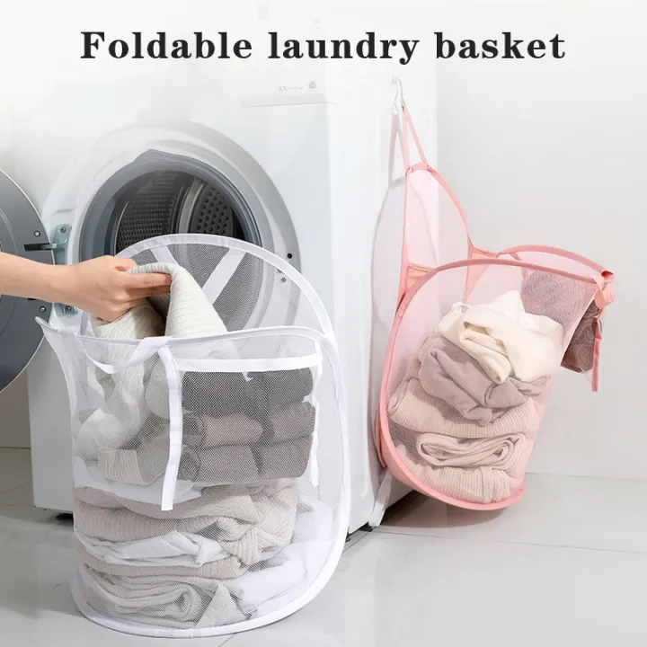 Bathroom%20Laundry%20Sorting%20Basket%20Frame%20Mesh%20Storage%20Bag%20Foldable%20Laundry%20Organizer%20Cloth%20Bucket%20with%20PVC%20Handle%20for%20Home%20-%20Image%202