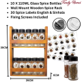 2 Tiered Spice Rack With 110Ml Glass Spice Bottle Wall Mount Wooden Spice Rack WRK100A. 