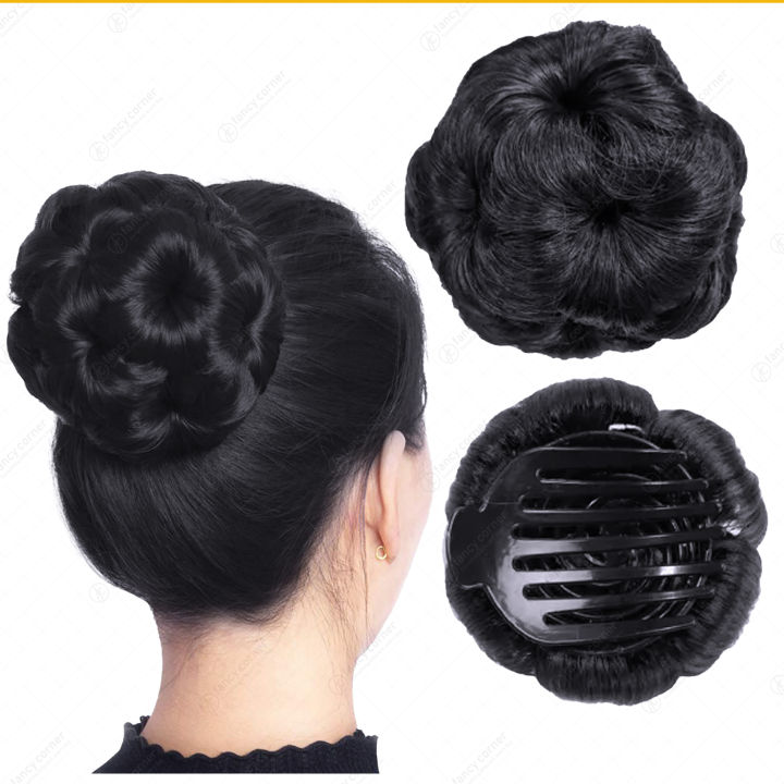 Beauty Angelbella Real Hair Bun with Clip Extensions Up Do Donut Chignon Clip in Plastic Comb Elastic Bride Hair Piece (Natural Black) FC-FA
