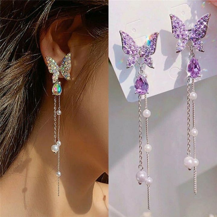 Enacolor%20%20%20Long%20Dangle%20Earrings%20Exquisite%20Purple%20Crystal%20Pearl%20Butterfly%20Drop%20Earrings%20for%20Girls%20-%20Image%205