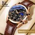 LouisWill Waterproof Genuine Leather Strap Quartz Casual Watches for Men with Calendar. 