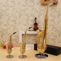 Mini Saxophone Model Musical Instrument Copper Brooch Miniature Desk Decor Display with box + bracket. 