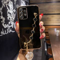 For Samsung Galaxy A13 4G Back Cover with Bracelet Wristband Luxury Clover Chain 6D Plating Frame Shiny Girls Cases Soft Silicone Square Protective Mobile Phone Case. 