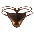 Cosme Breathable Men Thong Men's Faux Leather G-string Underwear with U-convex Design Low-rise Hollow Out Briefs for A Bold Look Men Thong Underwear. 