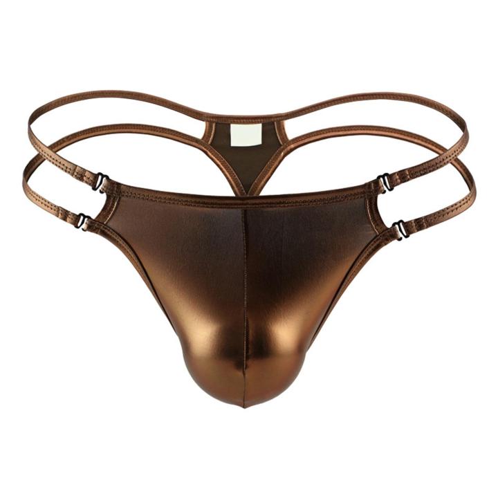 Cosme Breathable Men Thong Men's Faux Leather G-string Underwear with U-convex Design Low-rise Hollow Out Briefs for A Bold Look Men Thong Underwear