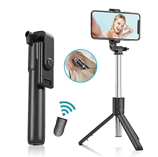 R1 Selfie Stick, Extendable Selfie Stick with Tripod Stand and Detachable Wireless Bluetooth Remote
