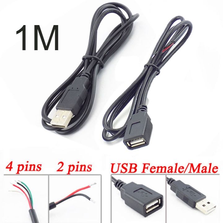 1M USB Cable 4 Pin 2 Pin Connector Male Female Wire Data Extension Cord Power Supply for DIY 5V Adapter Charging