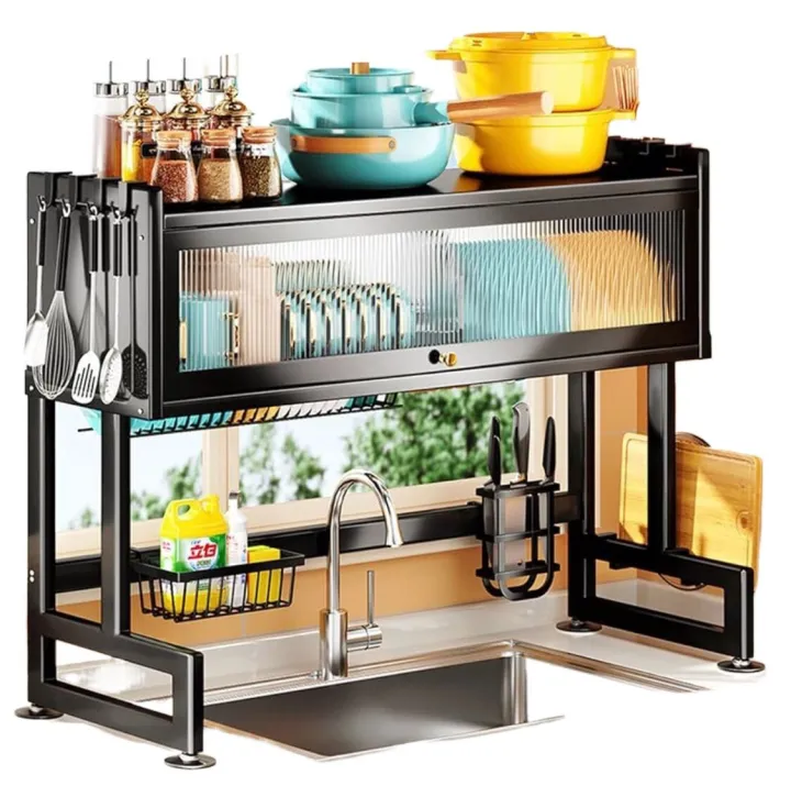 Premium Multifunctional Over-Sink Kitchen Rack - 2-Tier Dustproof ...