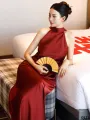 High-end red new bride wedding banquet Chinese style toast dress wedding dress 2023 long morning dress. 