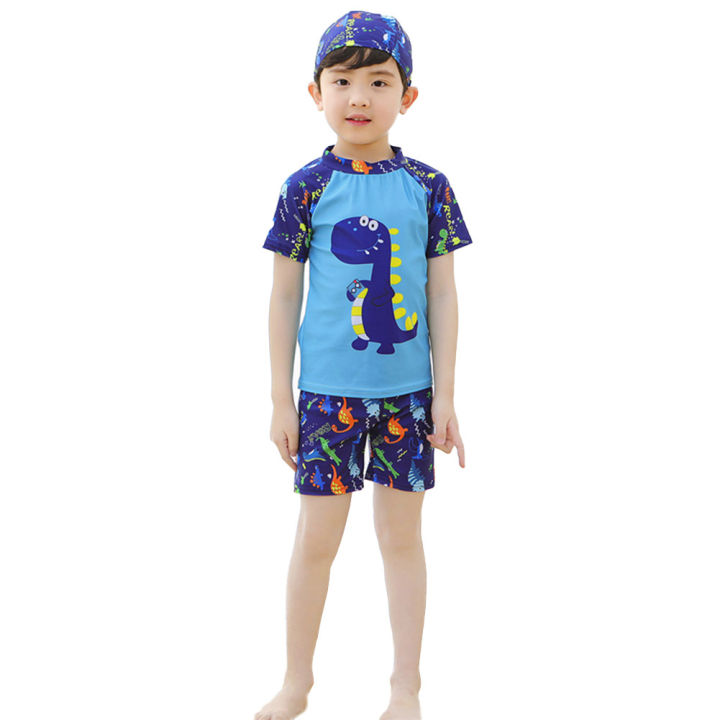 bellylady 3Pcs/set Boy Kid Split suit ops + Shorts + Hat Short Sleeve Cartoon Surfing wear for 3-13Y
