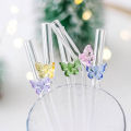 Reusable Glass Straws With Butterfly Eco Friendly Drinking Straws With Clean Brush For Smoothies Cocktails Bar Accessory. 