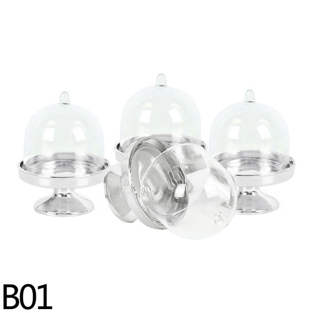 Cake Plate With Dome Cover Gold Silver 4/8 Pieces Clear Plastic Mini Cake Box Dome Box Wedding Birthday Box