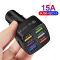 15A Car Charger 6USB QC3.0 Illuminated Square Fast Charging Car USB Phone Adapter. 