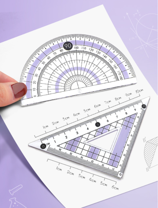 Perpendicular Objects Ruler 8-Piece Geometry Ruler Set Student Compass Protractor Triangle ...