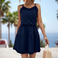 bellylady Women Summer Spaghetti Strap Dress Sleeveless Backless Solid Color Swing Mini Dresses A Line Short Dress. 