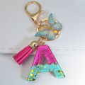 Resin A-Z Letter Keychain Gradient Butterfly Tassel Pendant Keyring for Women Girl Purse Handbag Car Key Accessories Gift. 