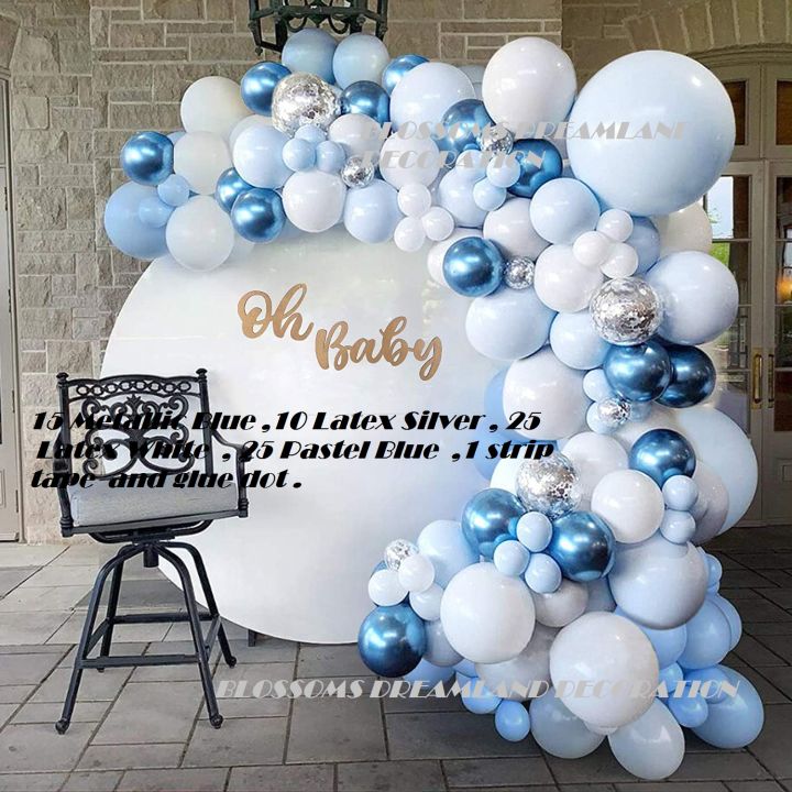 Pastel Metallic Chrome Blue White Silver Balloons Garland Arch Package Metallic Blue Balloons Wedding Birthday Baby Shower Christening Party Decoration