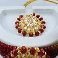 BOOM Adorable Gold-Plated maroon color crystal Pearl Choker Necklace Set for Women and girl With free box. 