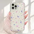 Moon Stars Print Clear Phone Case for iPhone 16 15 14 13 12 11 Pro Max Mini XR X XS 7 8 15 16 Plus SE2 Shockproof Silicone Cover. 