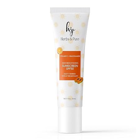 Herbs and Pure Skin Brightening Vitamin C & Niacinamide Sunscreen SPF 50 For Quick Absorbing, Sun Protection and Glow|No Parabens or sulphates, Unisex, All Skin Types - 50ML (FROM INDIA FAAZ)