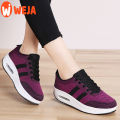 Fly Woven Black Rubber Shoes For Women Lace Up Thick Bottom Lightweight Comfortable Jogging Sneakers. 