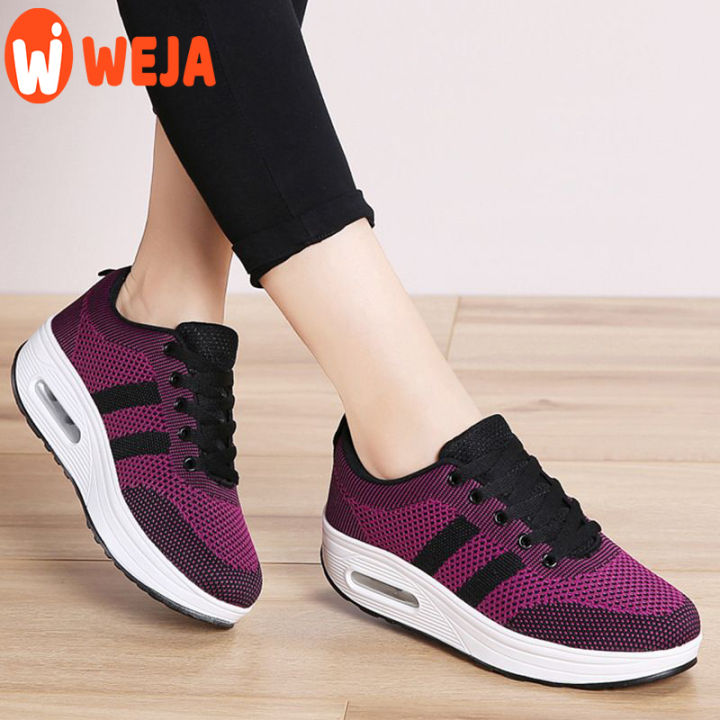 Fly%20Woven%20Black%20Rubber%20Shoes%20For%20Women%20Lace%20Up%20Thick%20Bottom%20Lightweight%20Comfortable%20Jogging%20Sneakers%20-%20Image%202