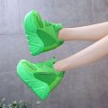 【BestGO】Girl 12.5cm/4.9 Height Chunky Sneakers Thick Bottom High Heels Breathable Mesh Wedge Shoes Woman Fashion Women ShoesDaddy shoes new all-match color matching thick-soled platform white shoes. 