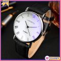 【ZOSR】Men Roman Numerals Blu-Ray Faux Leather Band Quartz Analog Business Wrist Watch. 