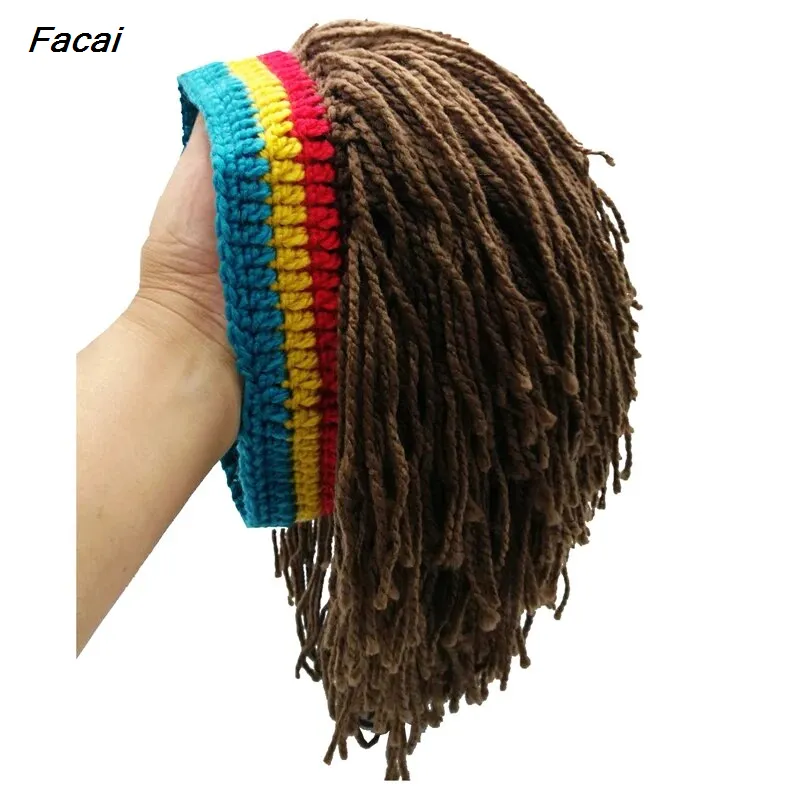 Facai Hip Hop Cap Reggae Dreadlocks Wig Cap Men Women Knitted