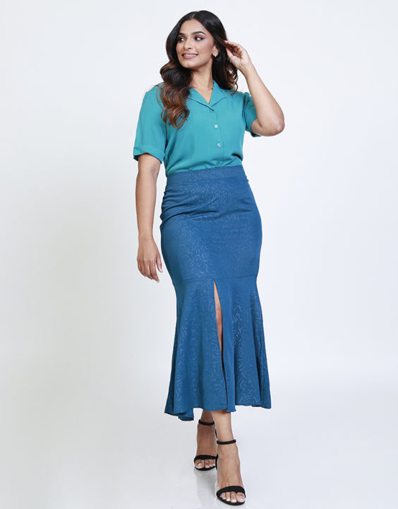 Spring & Summer A-Line Midi Skirt with Front Slit