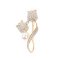 1Pc Brooch Rhinestone Tulip Flower Brooch Anti-glare Suit Brooch Collar Pin Jewelry. 