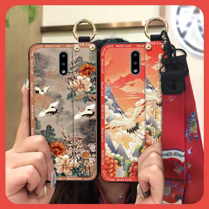 Soft case Kickstand Phone Case For Nokia 2.3 Phone Holder ring Lanyard Chinese style Silicone Wrist Strap old lady