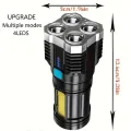 Strong Light Flashlight Camping Torch Rechargeable Multifunctional Portable Hand Lantern with 4 Lamp Beads and COB Side Light. 