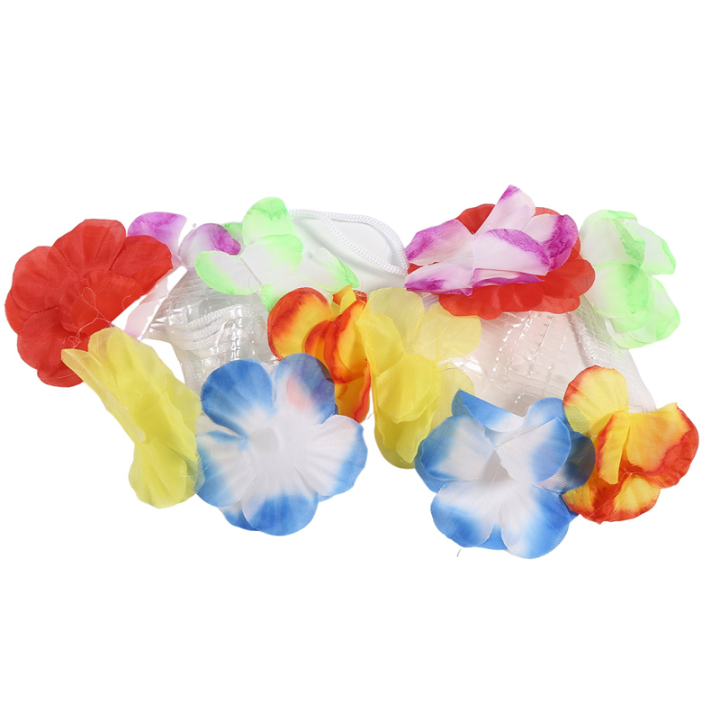 6%20Set%20Hawaiian%20Grass%20Skirt%20Flower%20Hula%20Lei%20Wristband%20Garland%20Fancy%20Dress%20Costume%20-%20Image%202