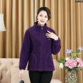 T- Raccoon Suit Mother Middle-Aged and Elderly Polar Fleece Jacket Women's Thin Top Spring and Autumn Leisure Velvet . Asparagus Myriocladus Wide College ‘. 