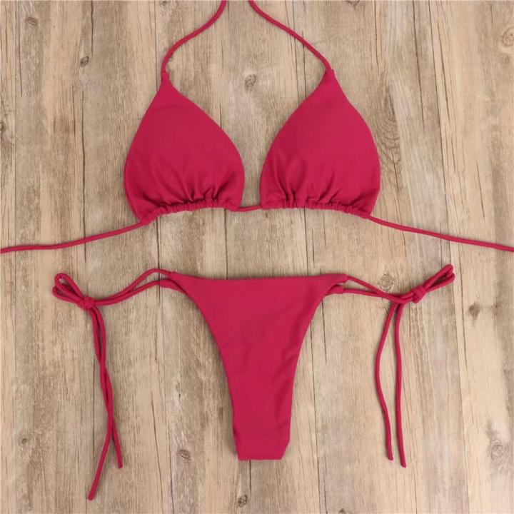Adjustable%20Bikini%20swimsuit%20Quick-dry%20Split%20swimsuit%20Solid%20color%20Two-piece%20bikini%20Lace-up%20design%20Three-point%20Lace-up%20bikini%20for%20-%20Image%207