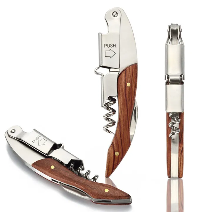 Bottle Opener Wood Handle Corkscrew Waiter Corkscrew Opener Multi-Function Key Kitchen Accessories
