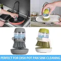 Brush with Soap Dispenser, Brush for Washing Dishes, Palm Brush Soap Dispenser, Kitchen Brush with Holder, for Scrubbing Dishes, Pans and Pots,. 