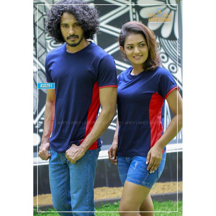 Nay Blue & Side Red Contrast Line Couple T Shirt For Lovers - As0291 , t shirt for men, t shirt for girls