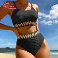 Muses Mall Women Swimsuit 2-piece Women's Swimsuit Set Quick Dry Push Up High Waist Color Matching Beachwear Bikini Set. 