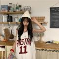 Summer New Korean Style Casual Basketball Jersey Vest Dress Letter Loose Exercise Jersey Mid-Length SleevelessTT-shirt Women's. 