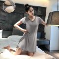 Pajamas Women's Summer One-Piece Short-Sleeved Dress with Chest Pad Mid-Length Student Cute Loungewear Can Be Worn outside. 