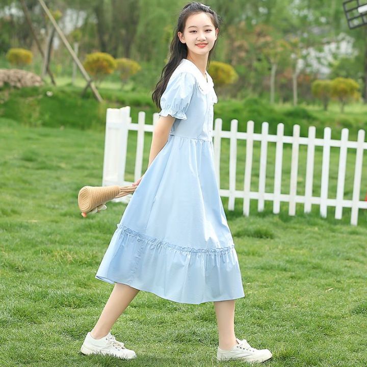Doll%20Collar%20College%20Style%20Girl%20Dress%20Summer%20Junior%20High%20School%20Student%20High%20School%20Girls'%20Summer%20Wear%20Long%20below%20the%20Knee%20Long%20Skirt%20-%20Image%202